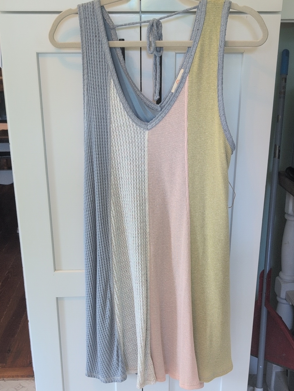 Nwt Chrysanthemum Knit Ribbed Sleeveless Sweater Dress, Pink blue Khaki - Lg